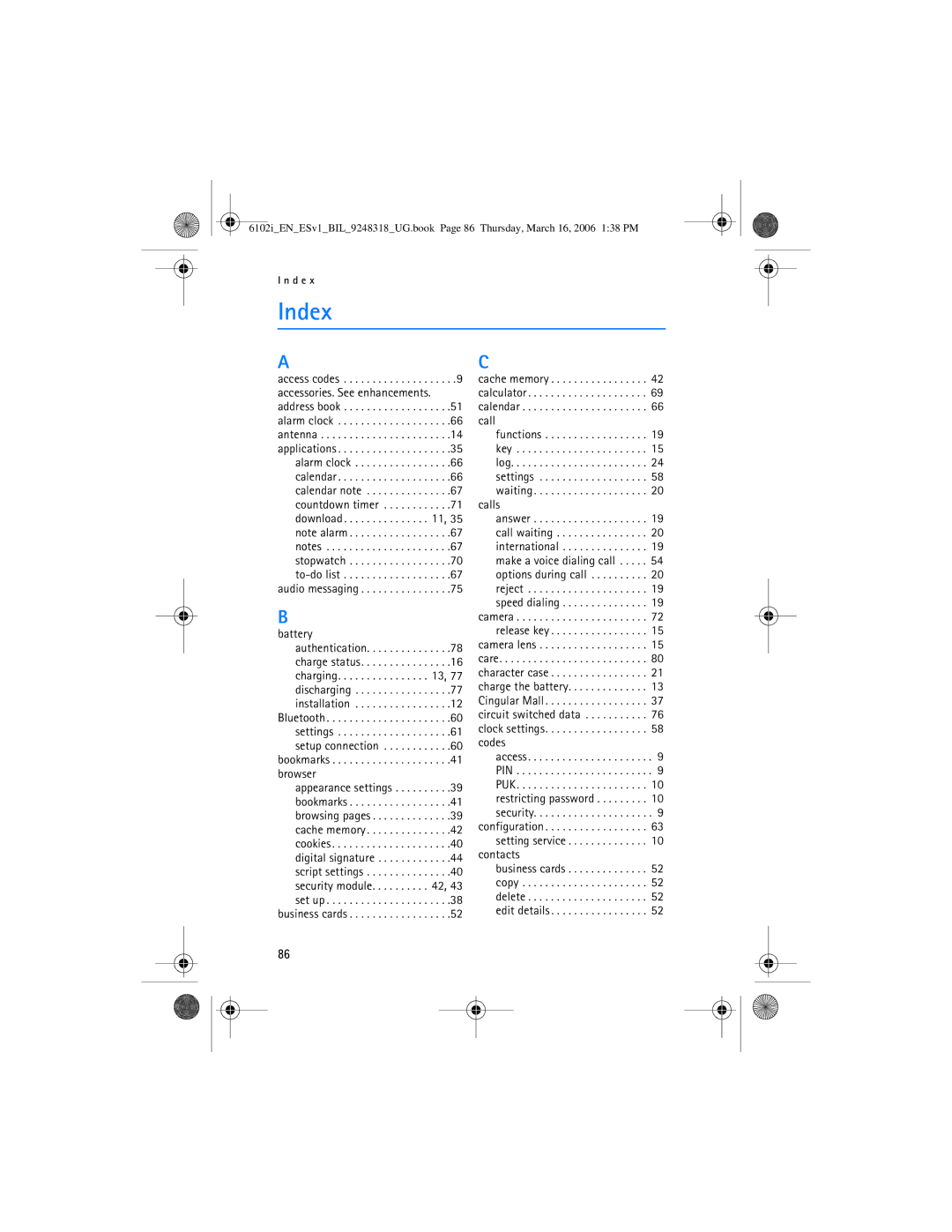 Nokia 6102i manual Index 