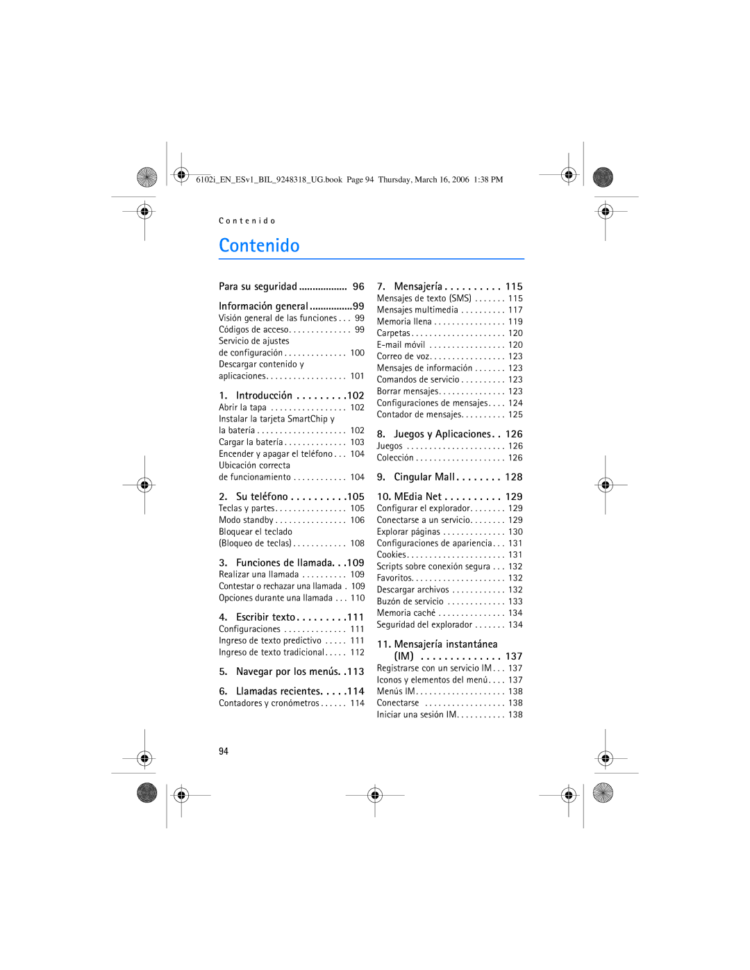 Nokia 6102i manual Contenido 