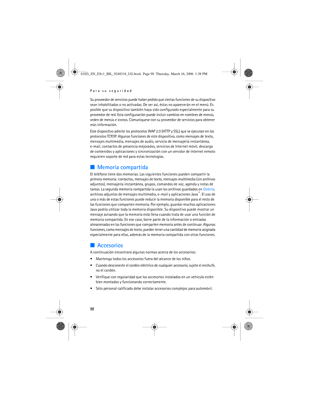 Nokia 6102i manual Memoria compartida, Accesorios 