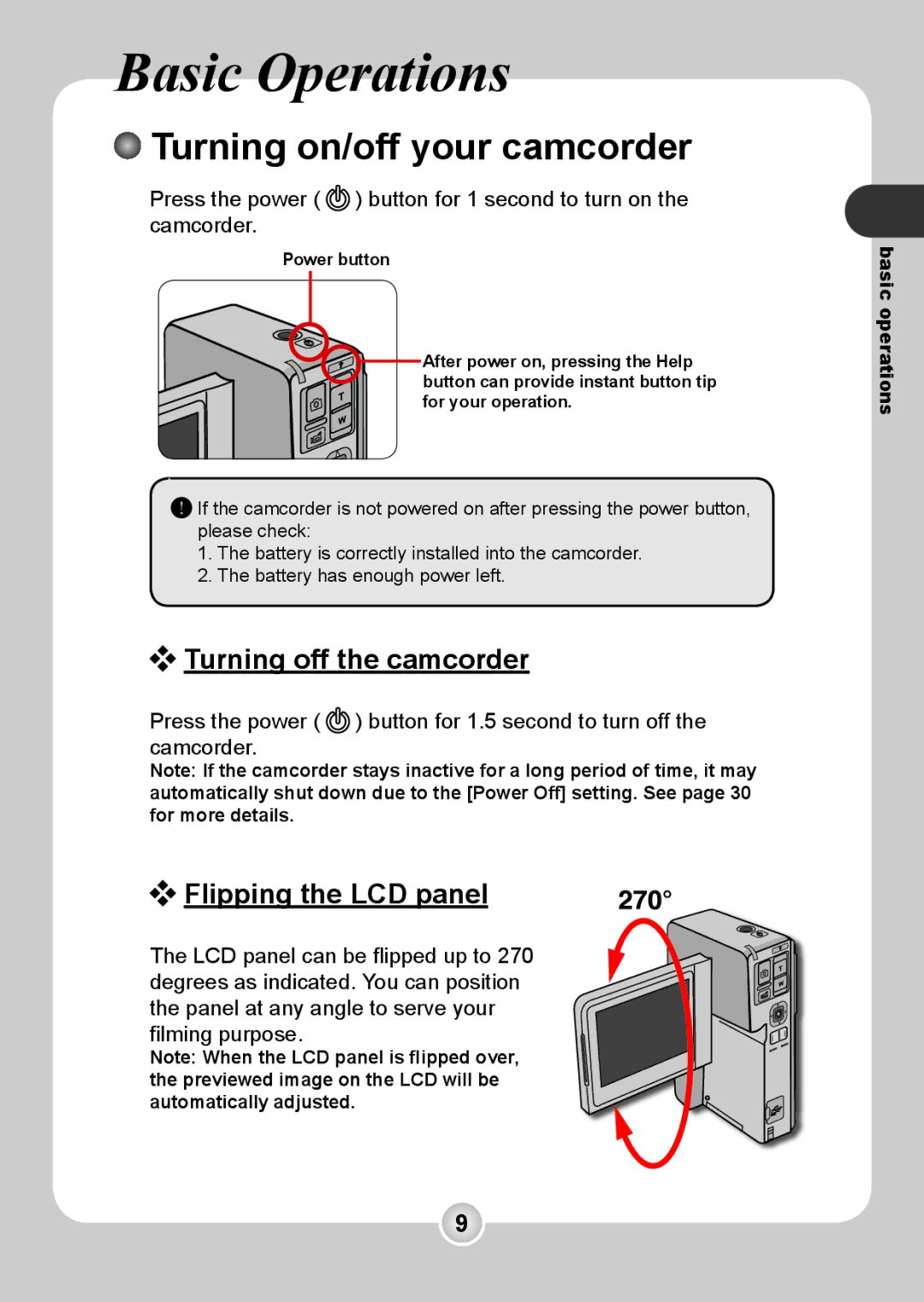 Nokia 6108 manual Turning on/off your camcorder, Turning off the camcorder, Flipping the LCD panel 