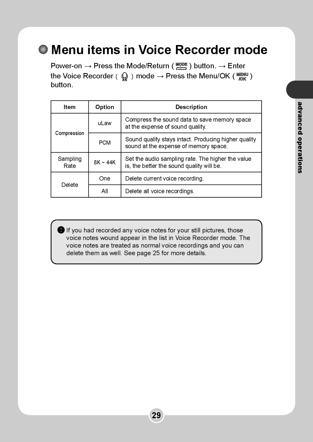 Nokia 6108 manual Menu items in Voice Recorder mode, Pcm 