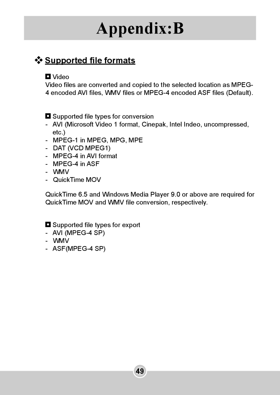 Nokia 6108 manual Supported ﬁle formats, Video 