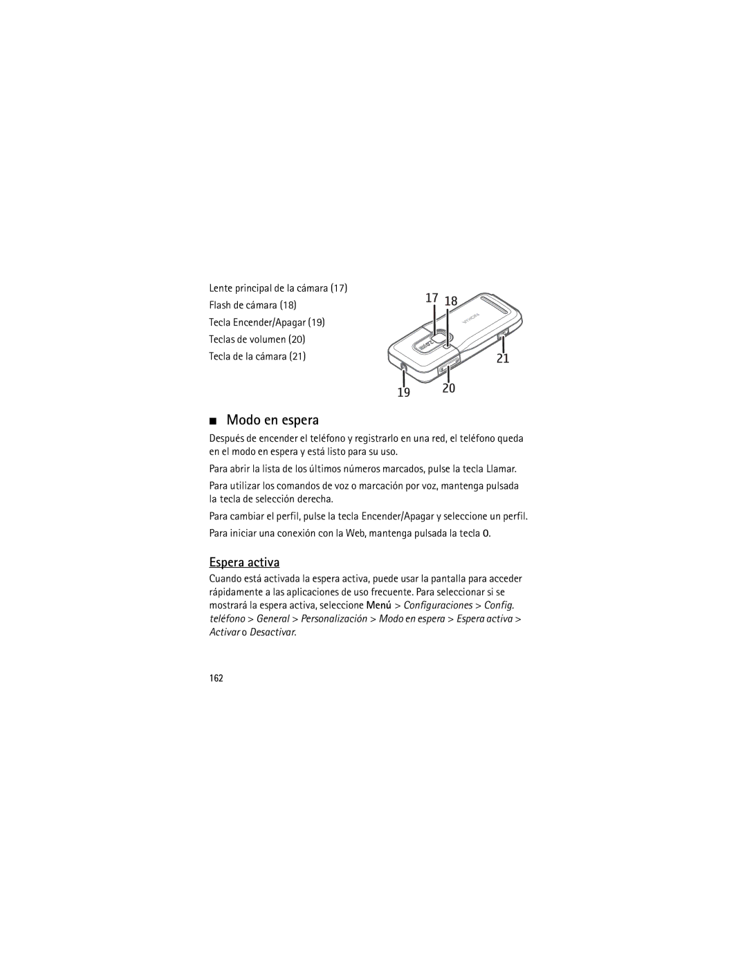 Nokia 6120 classic manual Modo en espera, Espera activa, 162 