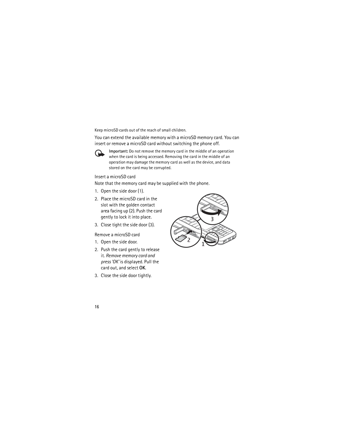 Nokia 6120 classic manual Insert a microSD card Open the side door, Close tight the side door, Close the side door tightly 