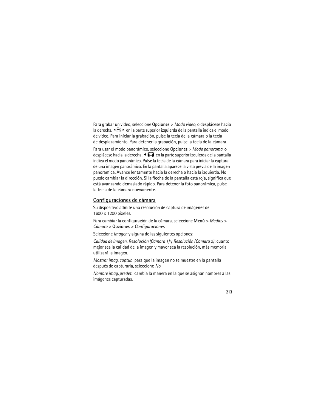 Nokia 6120 classic manual Configuraciones de cámara, 213 