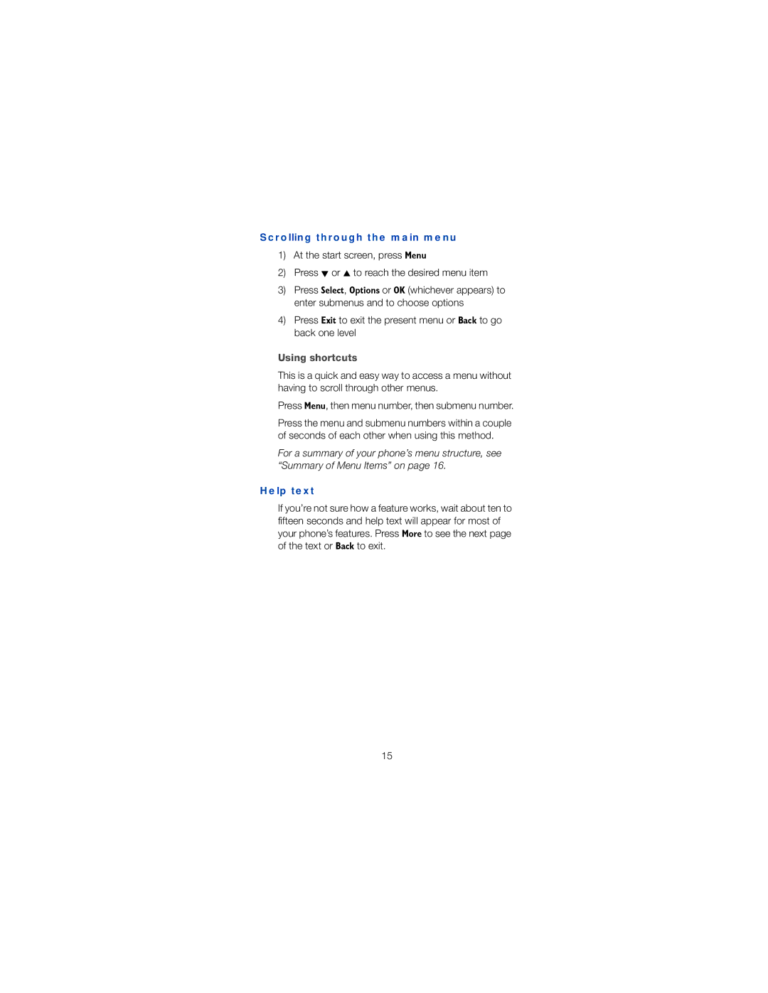 Nokia 6120 owner manual Scrolling through the main menu, Using shortcuts, Help text 