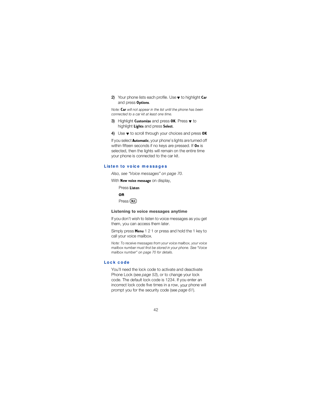 Nokia 6120 owner manual Listen to voice messages, Listening to voice messages anytime, Lock code 