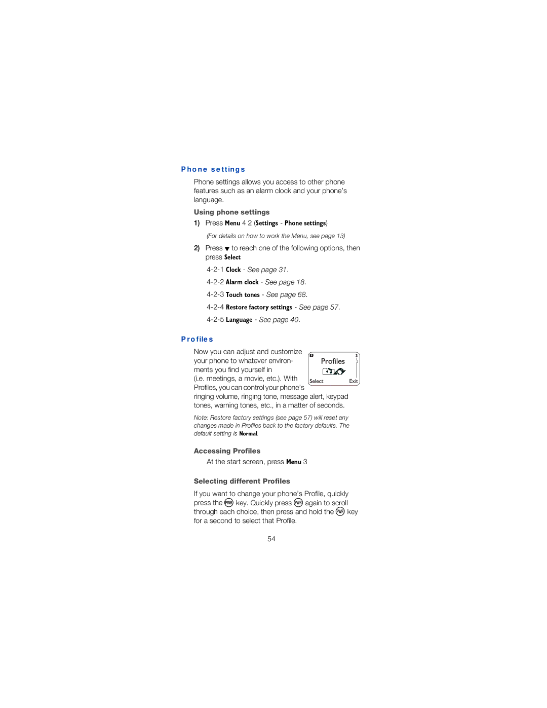 Nokia 6120 owner manual Phone settings, Using phone settings, Accessing Profiles, Selecting different Profiles 