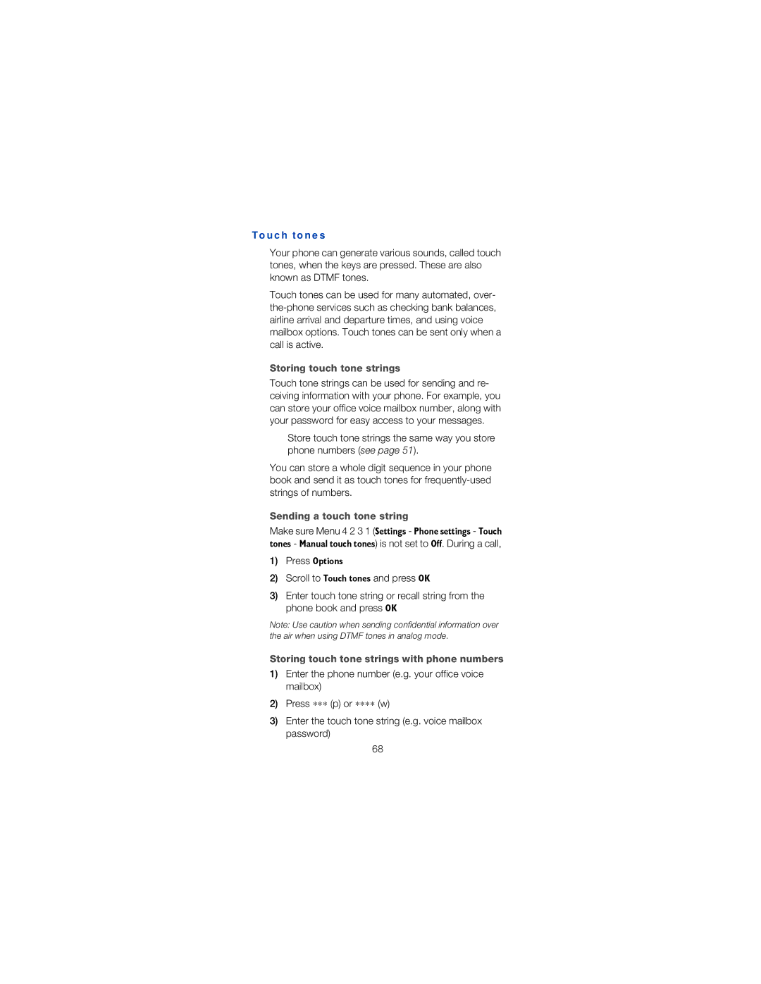 Nokia 6120 owner manual Touch tones, Storing touch tone strings, Sending a touch tone string 
