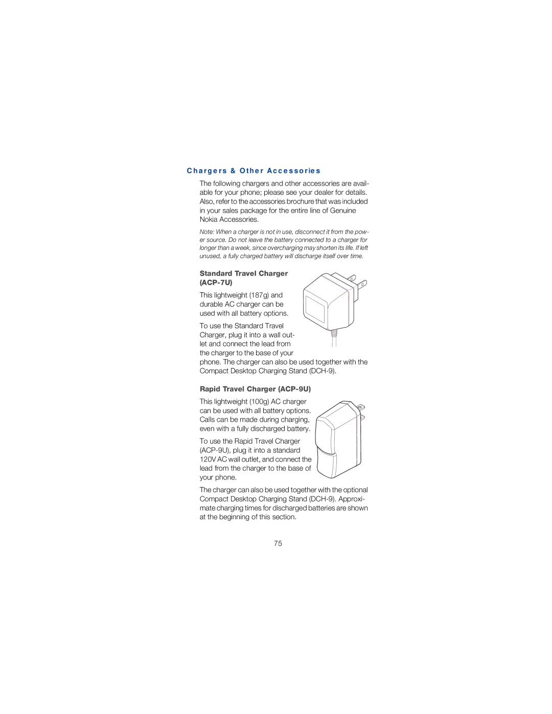 Nokia 6120 owner manual Chargers & Other Accessories, Standard Travel Charger ACP-7U, To use the Standard Travel 