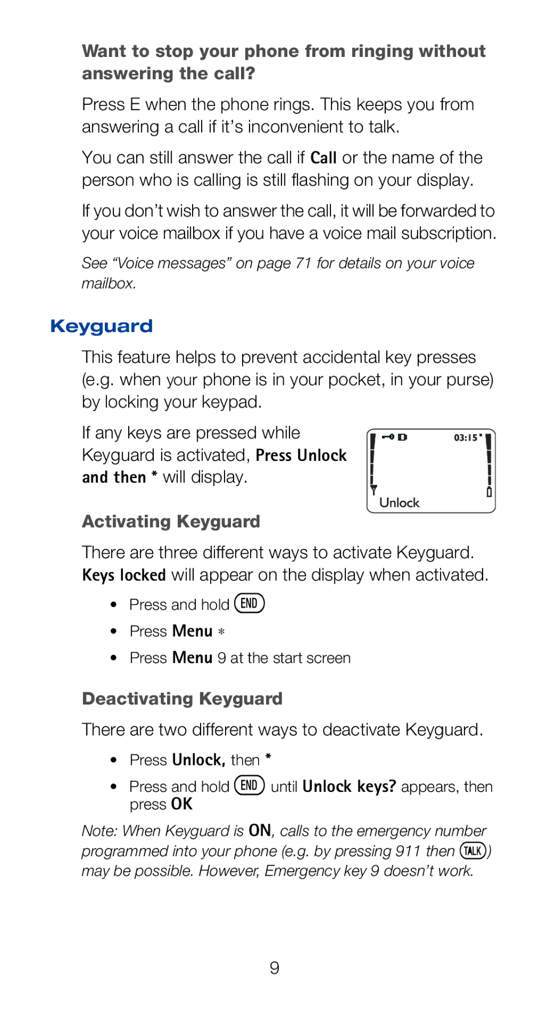 Nokia 6120i owner manual Activating Keyguard, Deactivating Keyguard 