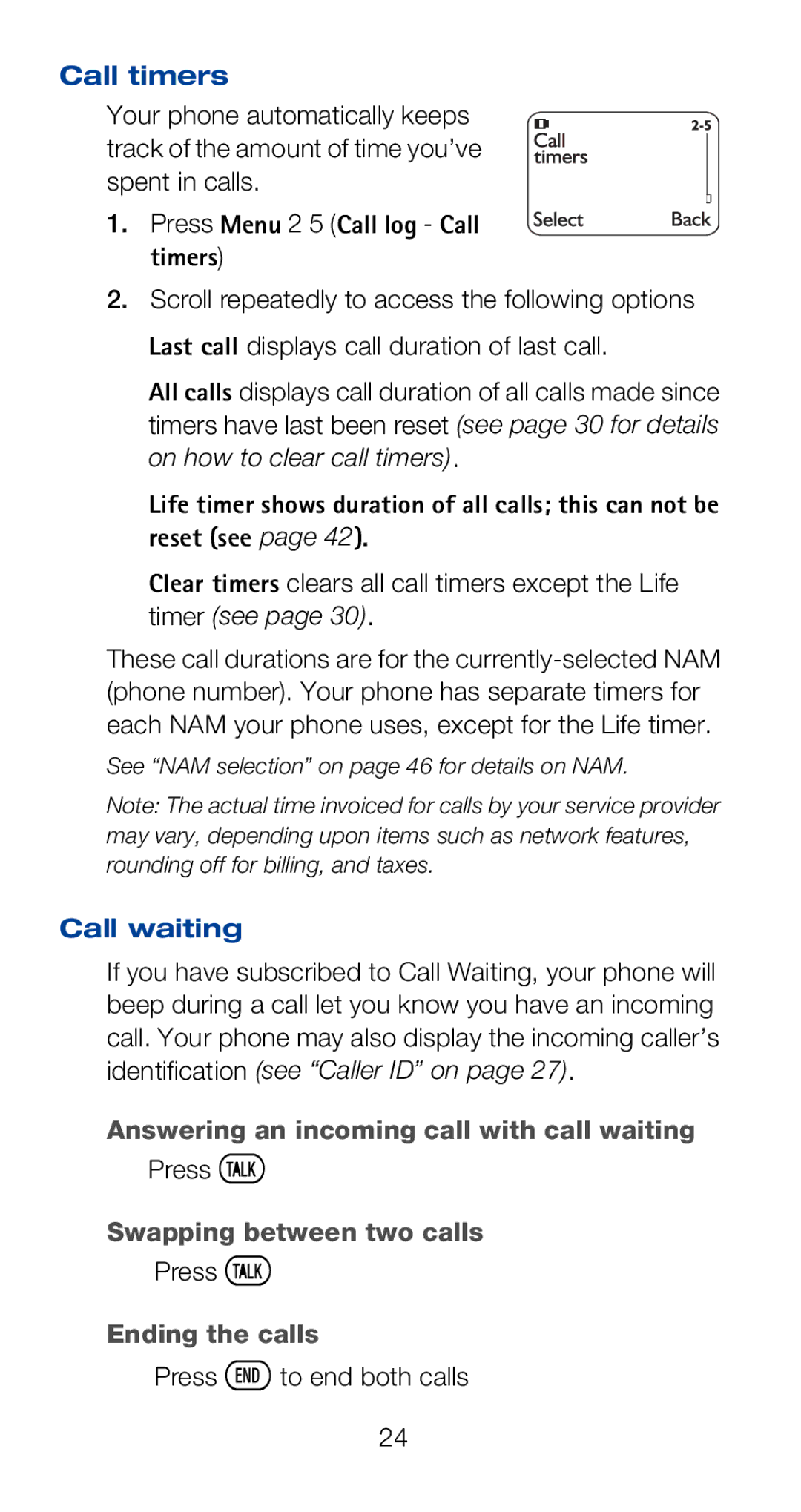 Nokia 6120i owner manual Call timers, Call waiting, Ending the calls 