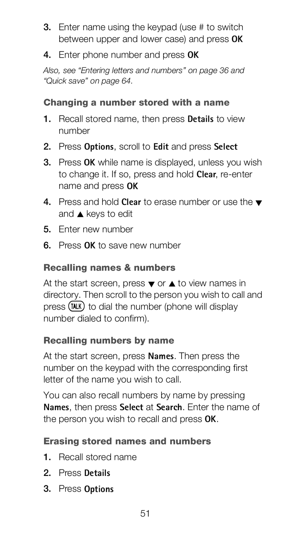 Nokia 6120i owner manual Changing a number stored with a name, Recalling names & numbers, Recalling numbers by name 