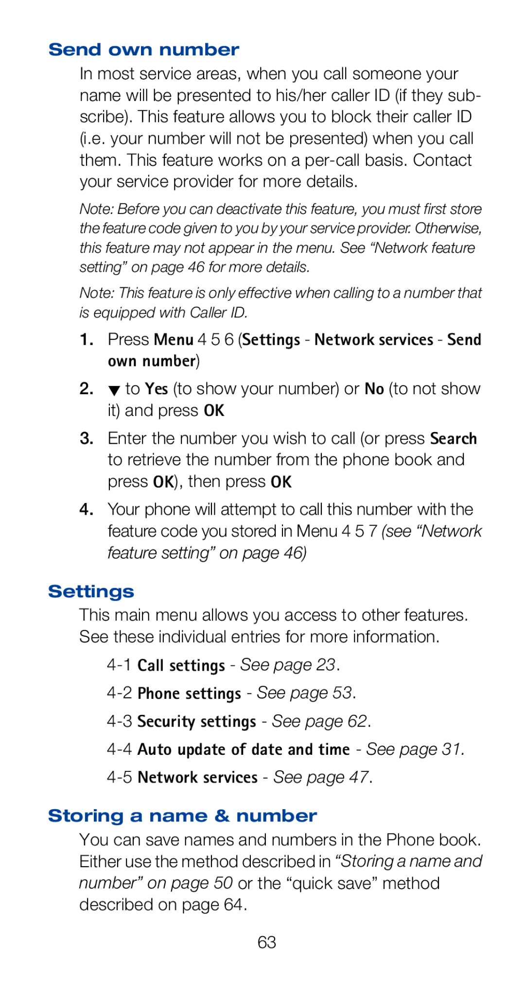 Nokia 6120i owner manual Press Menu 4 5 6 Settings Network services Send own number, Storing a name & number 