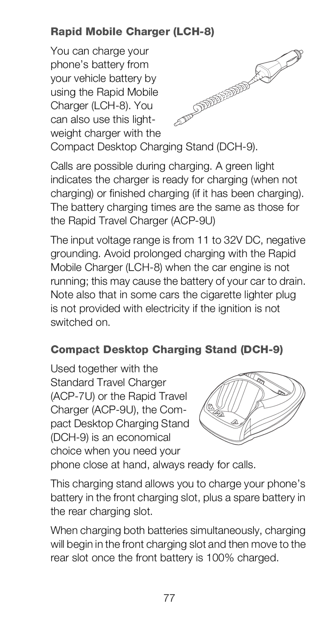 Nokia 6120i owner manual Rapid Mobile Charger LCH-8, Compact Desktop Charging Stand DCH-9 