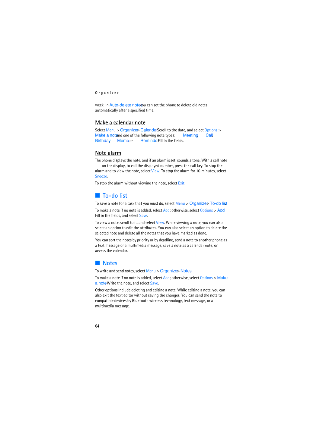 Nokia 6126, 6133b manual To-do list, Make a calendar note 
