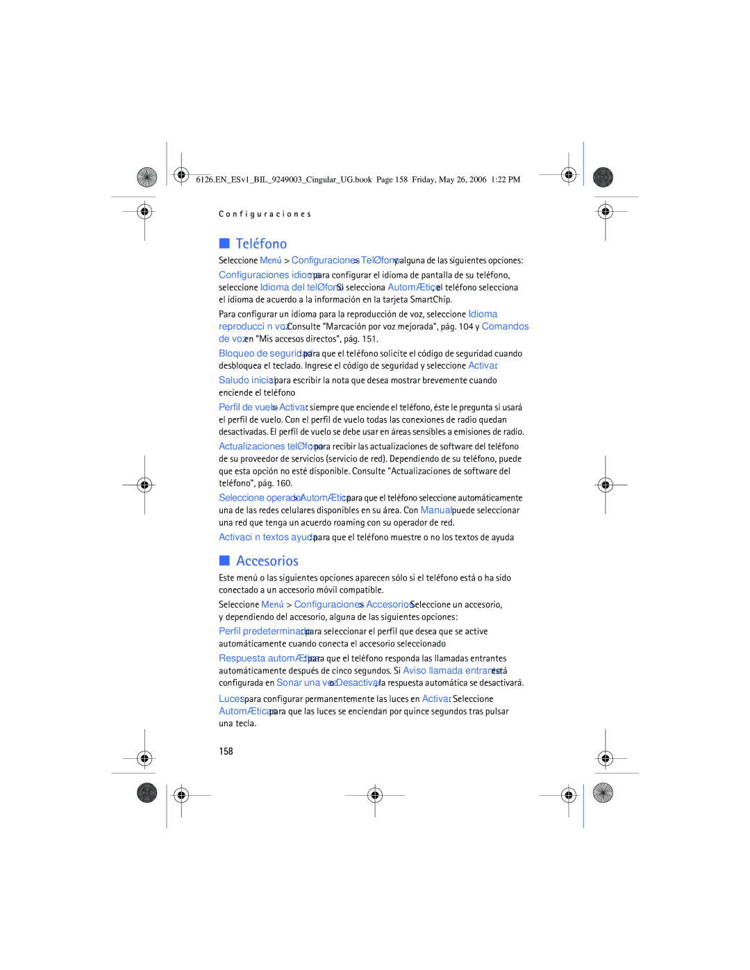 Nokia 6126 manual Teléfono, Accesorios, 158 