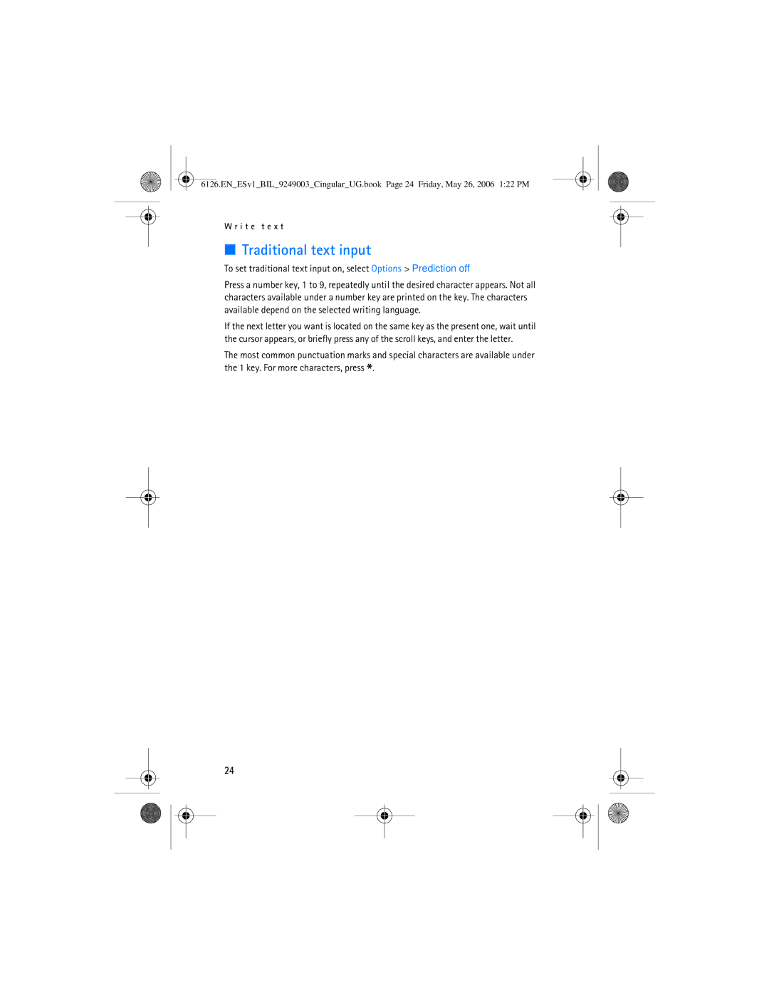 Nokia 6126 manual Traditional text input 