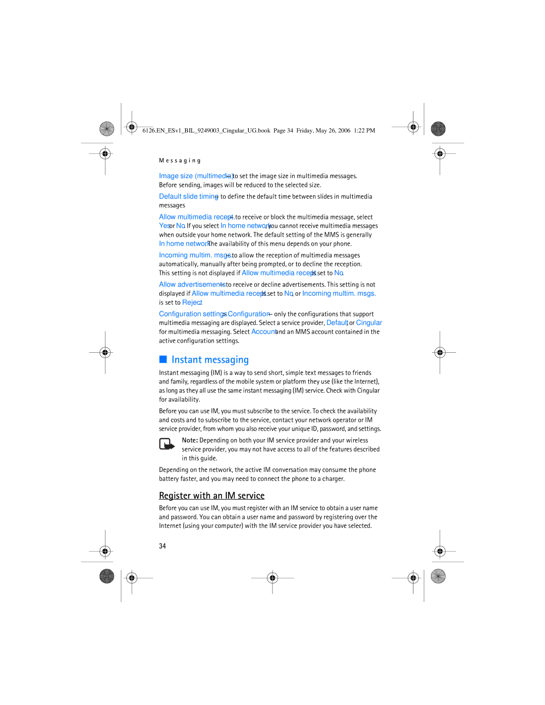 Nokia 6126 manual Instant messaging, Register with an IM service 