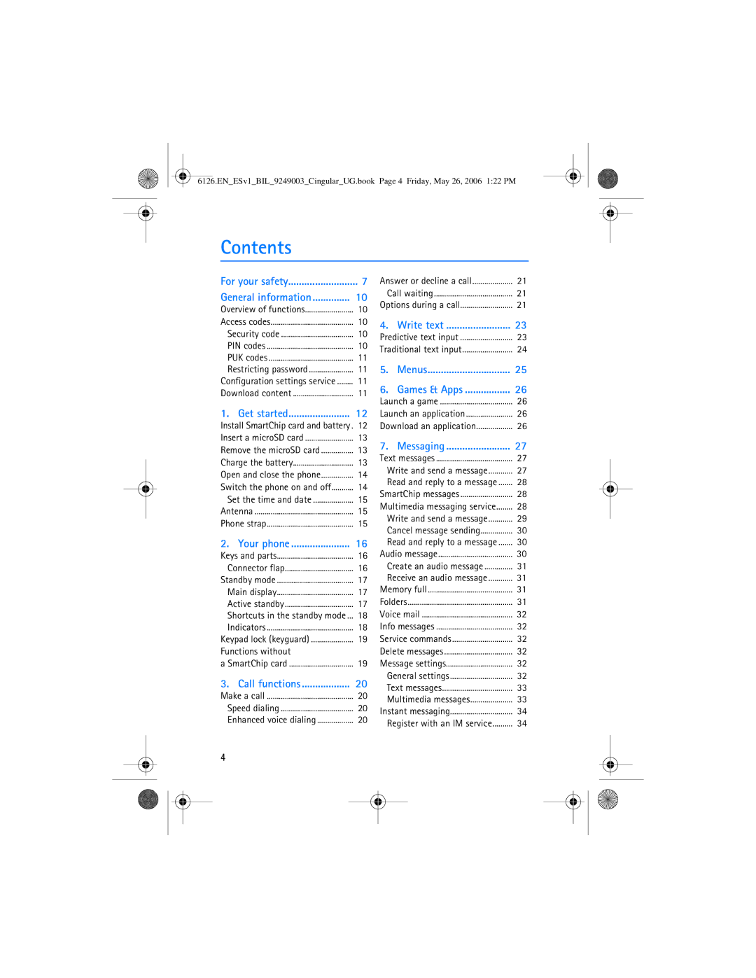 Nokia 6126 manual Contents 