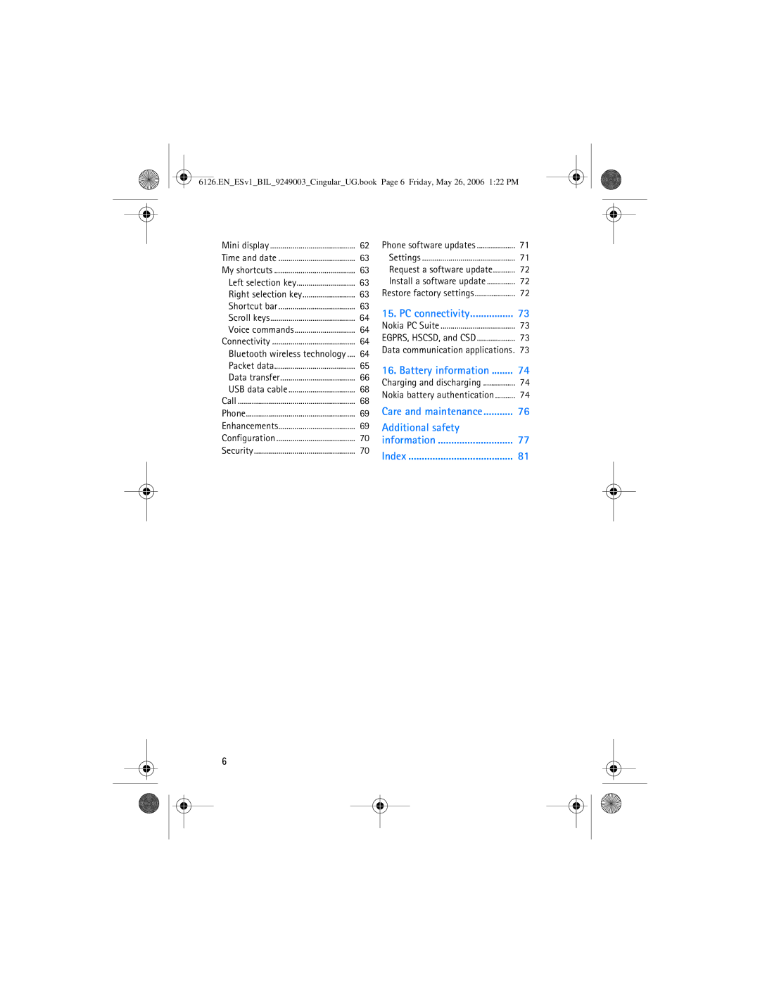 Nokia 6126 manual Additional safety 