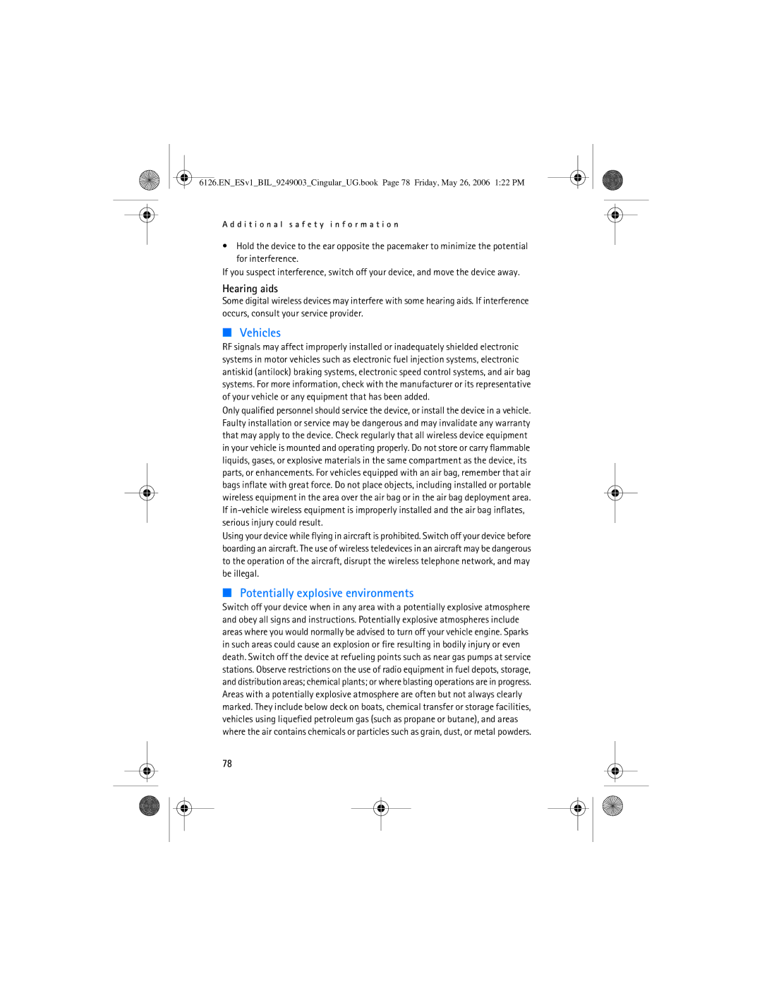 Nokia 6126 manual Vehicles, Hearing aids 