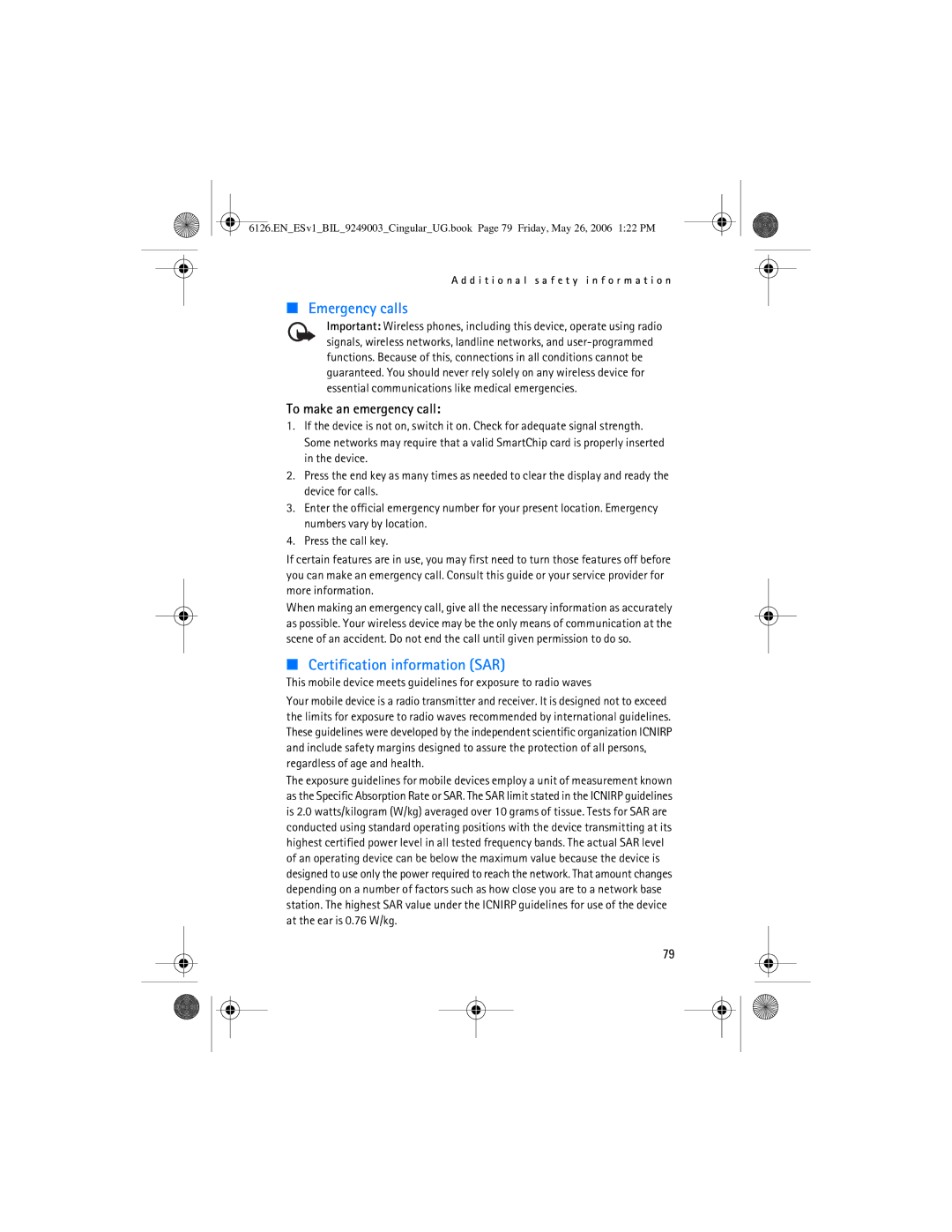 Nokia 6126 manual Emergency calls, To make an emergency call 