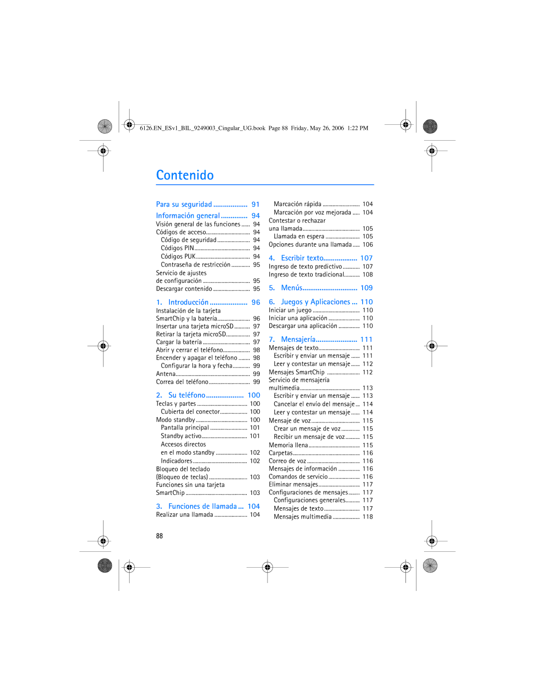 Nokia 6126 manual Contenido 