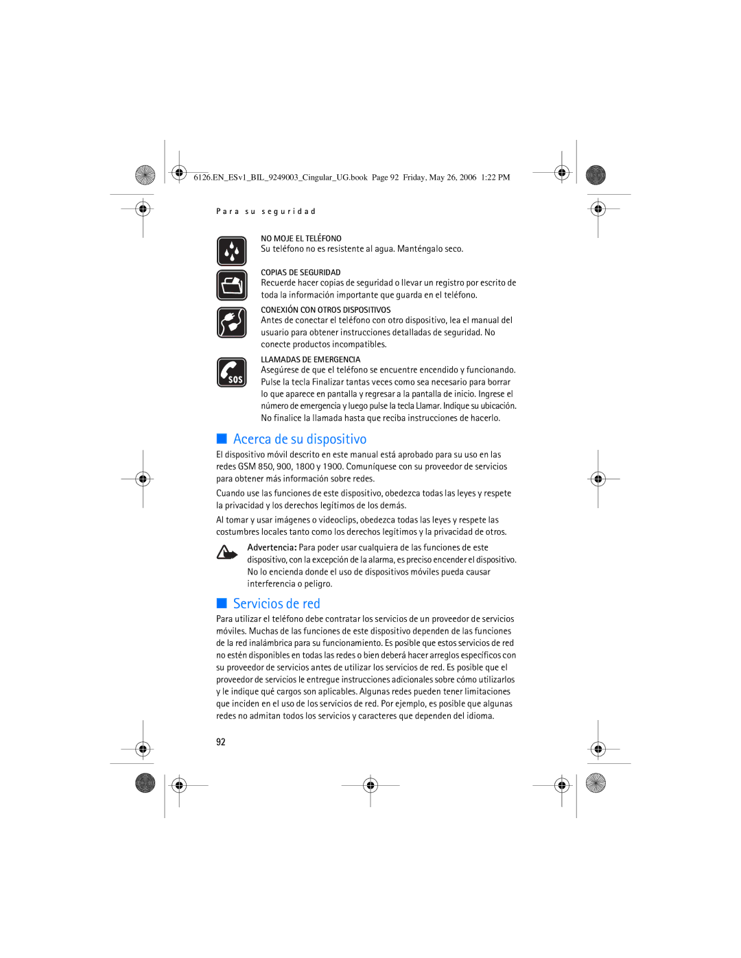 Nokia 6126 manual Su teléfono no es resistente al agua. Manténgalo seco, Copias DE Seguridad 