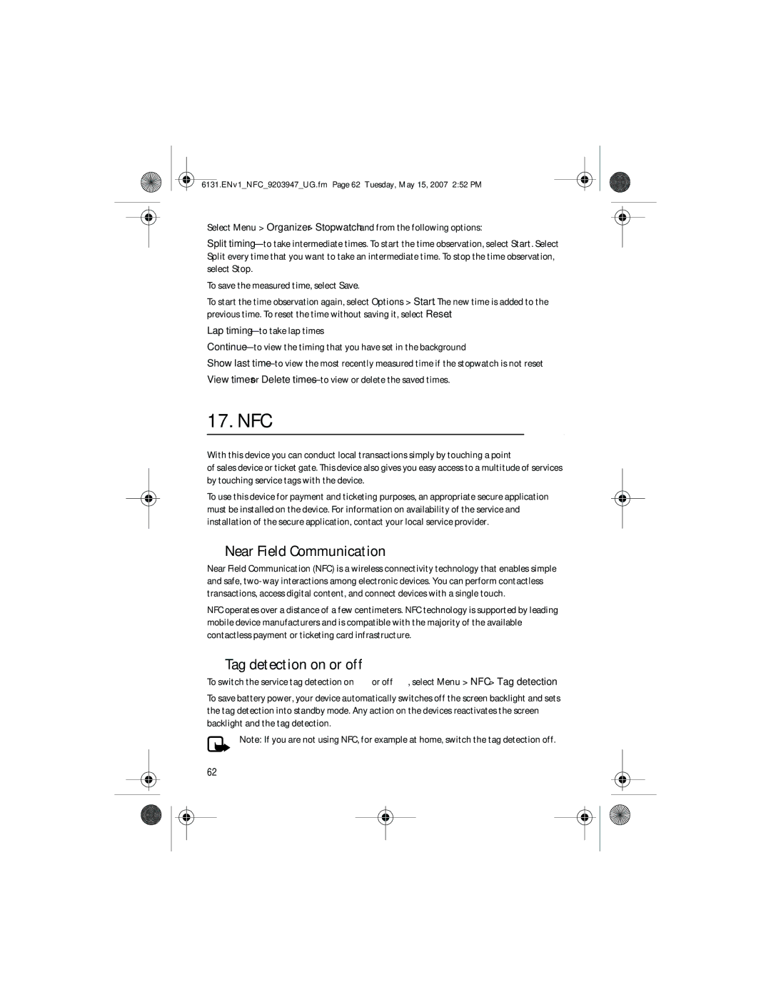 Nokia 6131 NFC manual Nfc, Near Field Communication, Tag detection on or off 