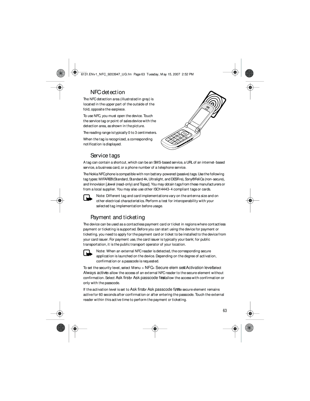 Nokia 6131 NFC manual NFC detection, Service tags, Payment and ticketing 