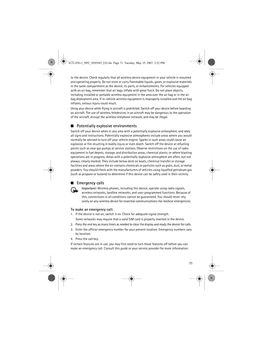 Nokia 6131 NFC manual Potentially explosive environments, Emergency calls 