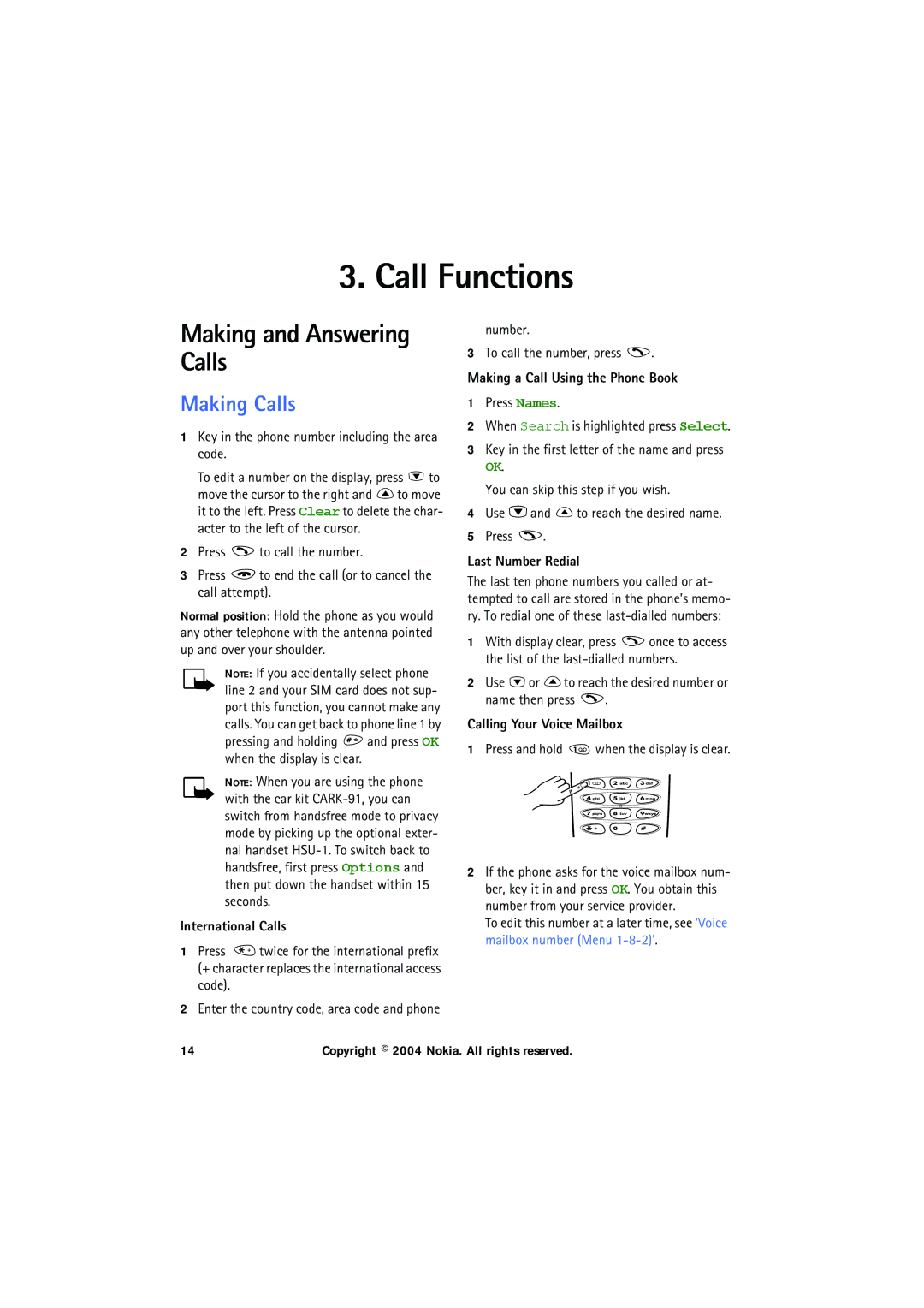 Nokia 6150 manual Call Functions, Making and Answering Calls, Making Calls 