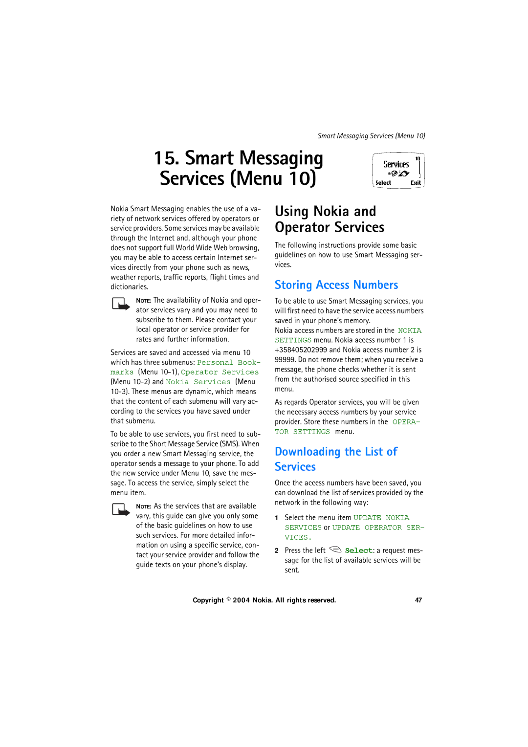 Nokia 6150 manual Using Nokia Operator Services, Storing Access Numbers, Downloading the List of Services 