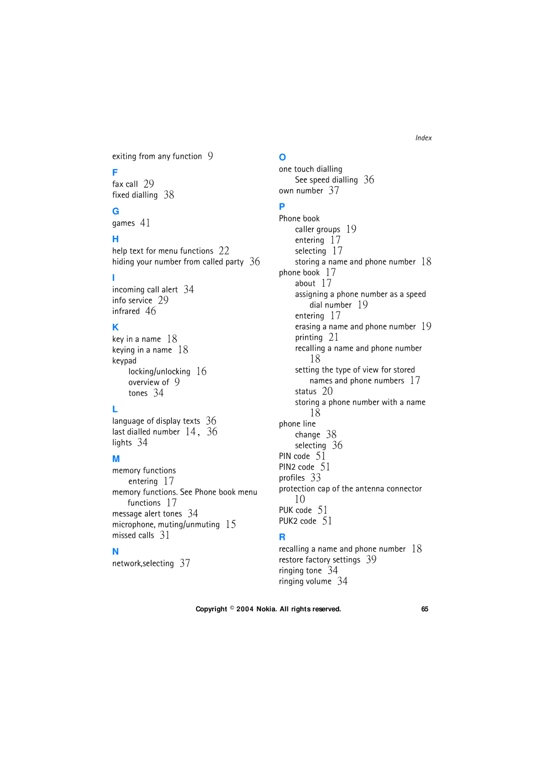 Nokia 6150 manual Memory functions entering, Caller groups 19 entering 17 selecting 