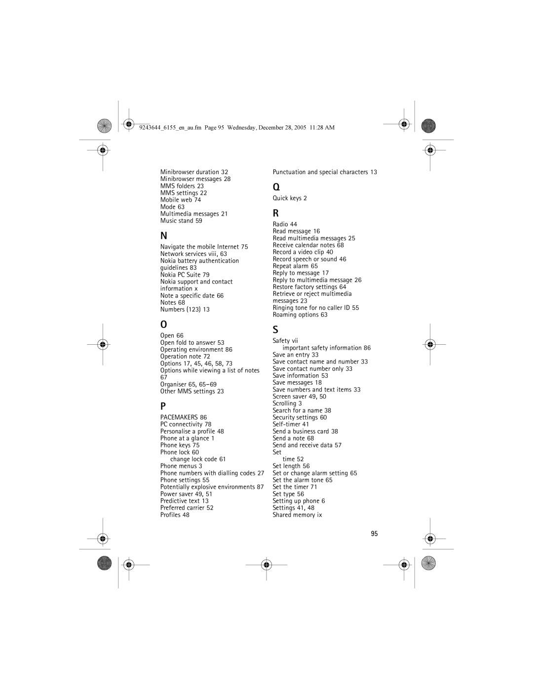 Nokia 6155 manual Options while viewing a list of notes, Set or change alarm setting 65 Set the alarm tone 