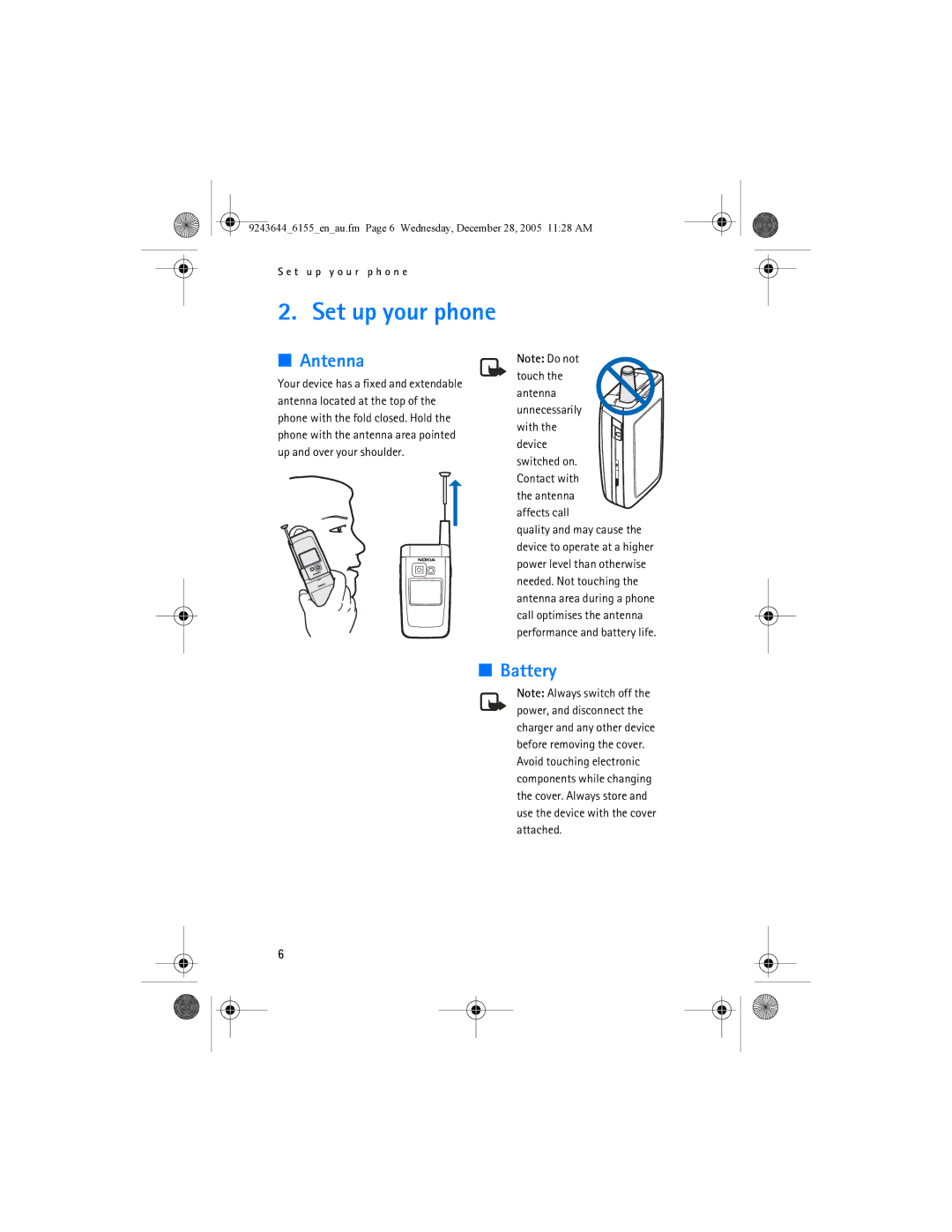 Nokia 6155 manual Set up your phone, Antenna, Battery 