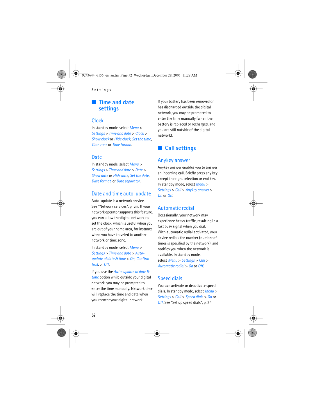 Nokia 6155 manual Call settings 