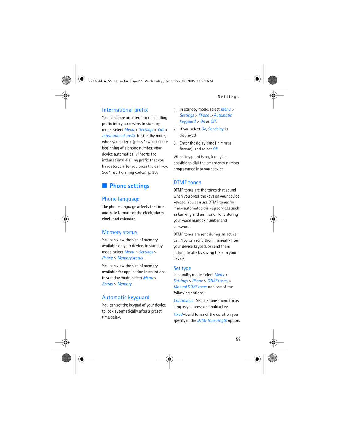 Nokia 6155 manual Phone settings 