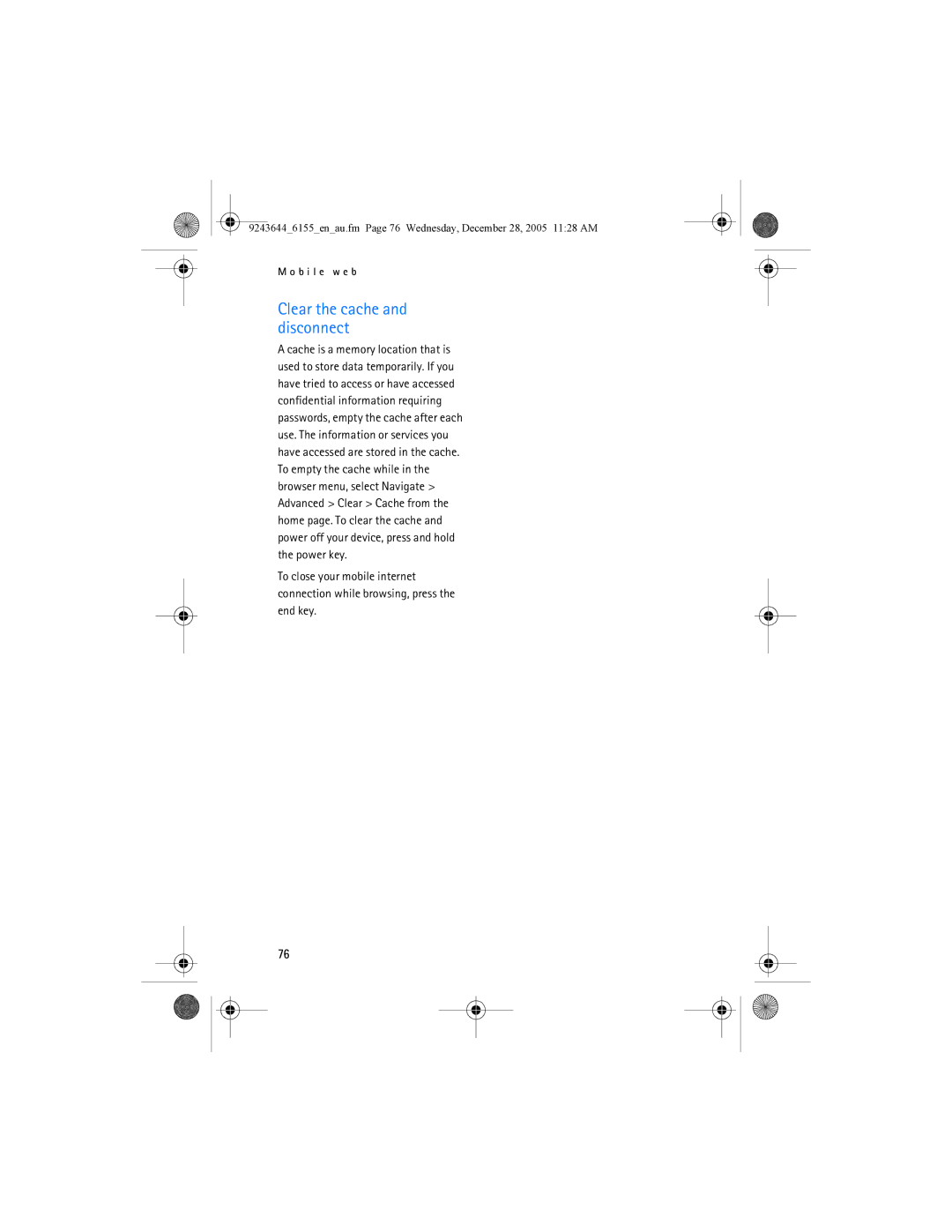 Nokia 6155 manual Clear the cache and disconnect 