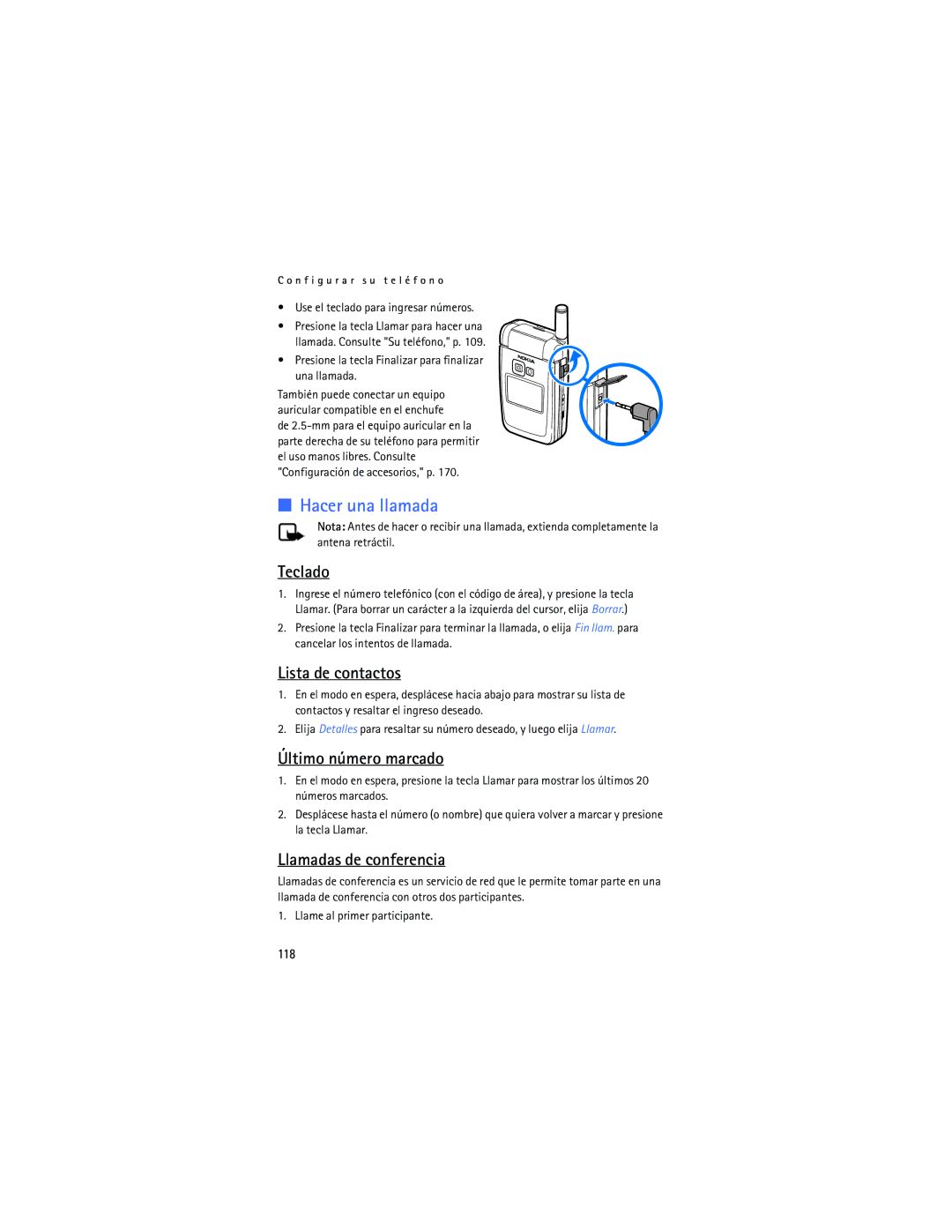 Nokia 6155i manual Hacer una llamada, Teclado, Lista de contactos, Último número marcado, Llamadas de conferencia 