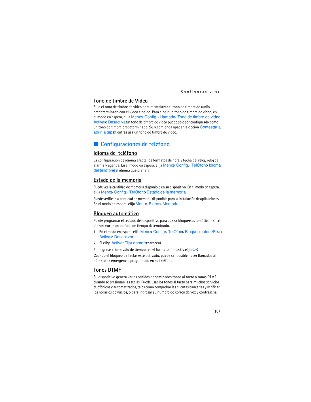 Nokia 6155i manual Configuraciones de teléfono 