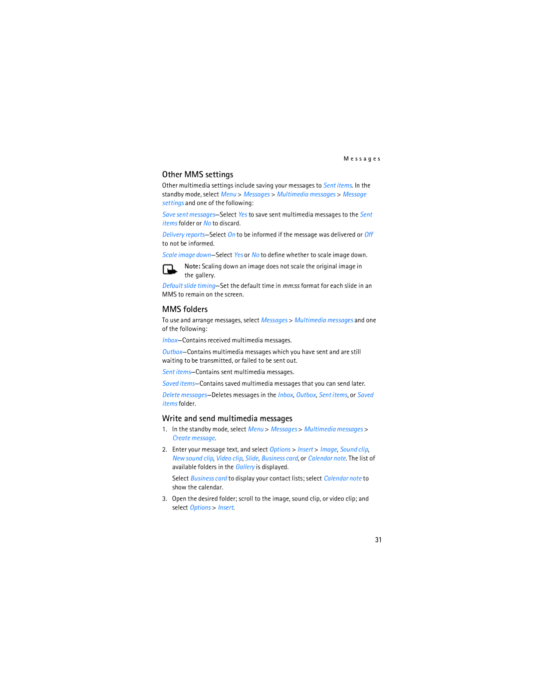 Nokia 6155i manual Other MMS settings, MMS folders, Write and send multimedia messages 