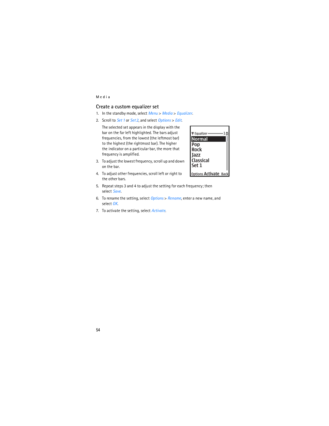 Nokia 6155i manual Create a custom equalizer set 