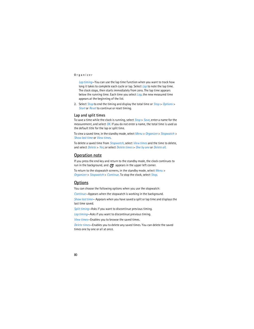 Nokia 6155i manual Operation note, Lap and split times 