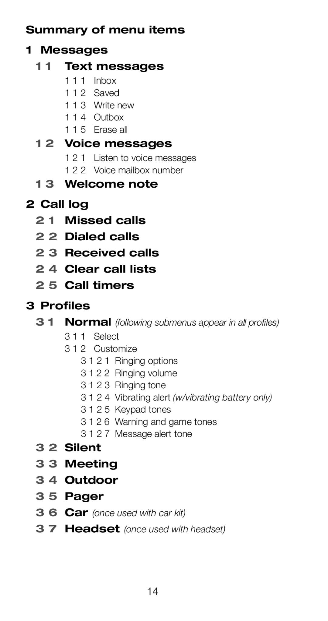 Nokia 6160 manual Missed calls, Dialed calls, Received calls, Clear call lists, Call timers 