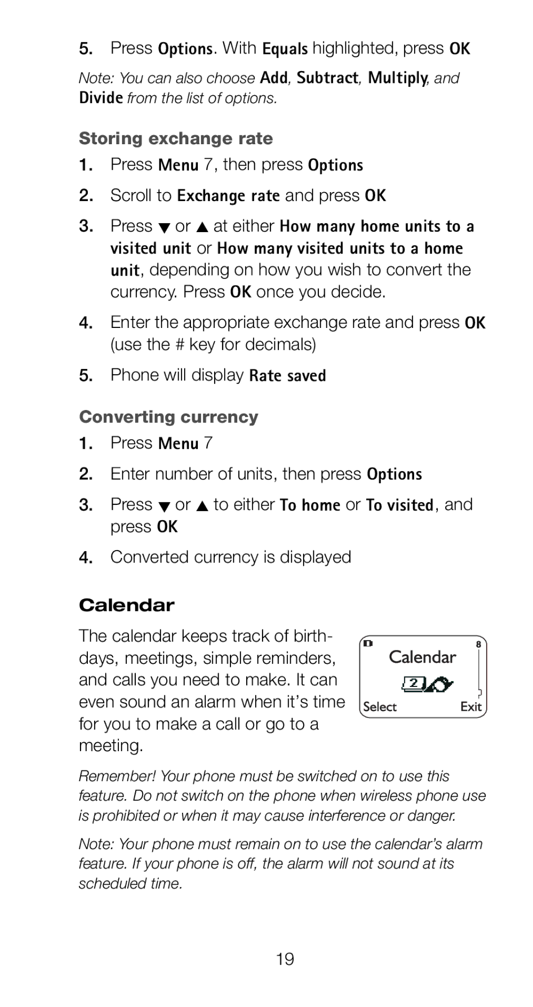 Nokia 6160 manual Press Options. With Equals highlighted, press OK, Storing exchange rate, Converting currency 