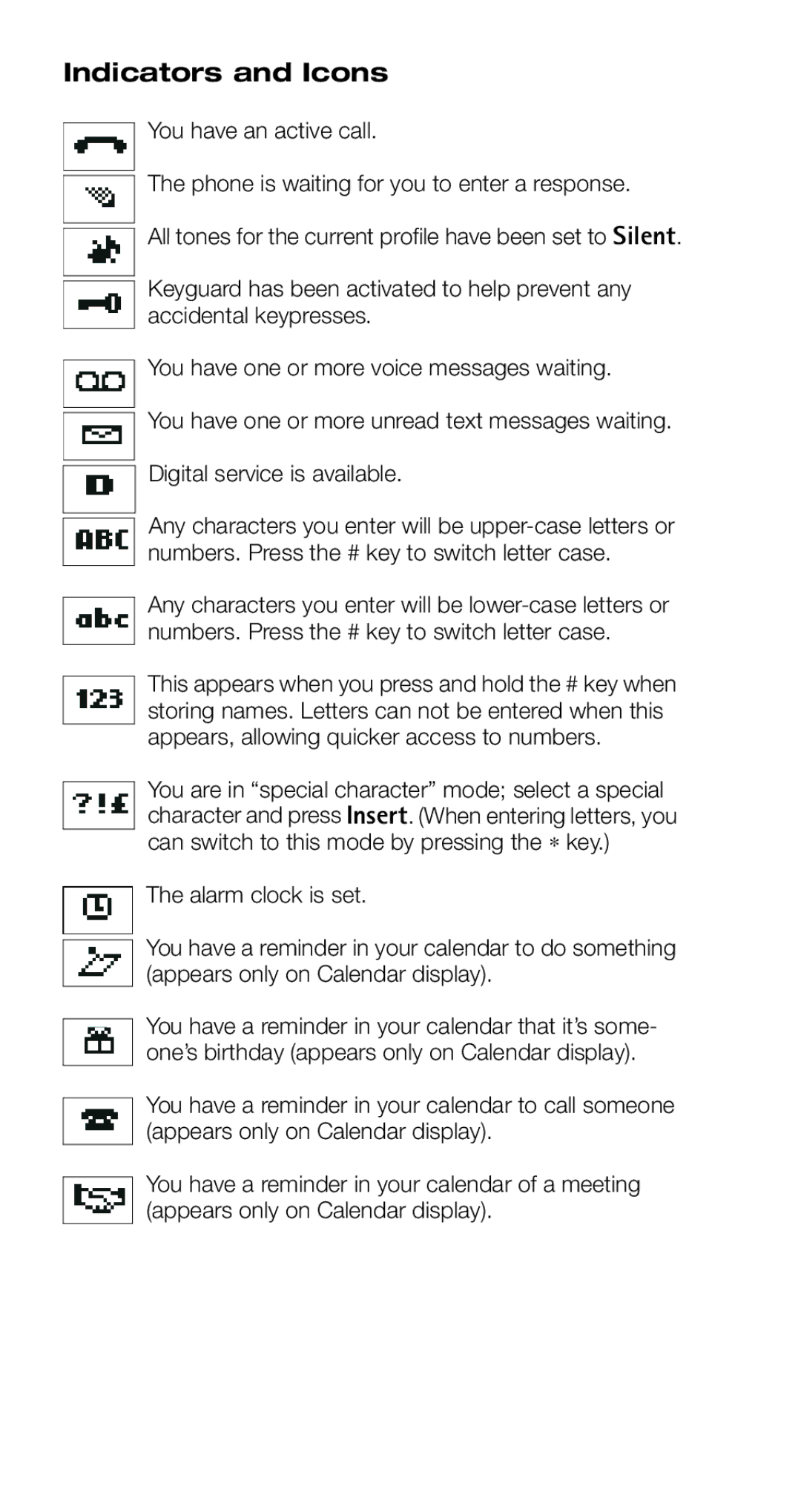 Nokia 6160 manual Indicators and Icons 