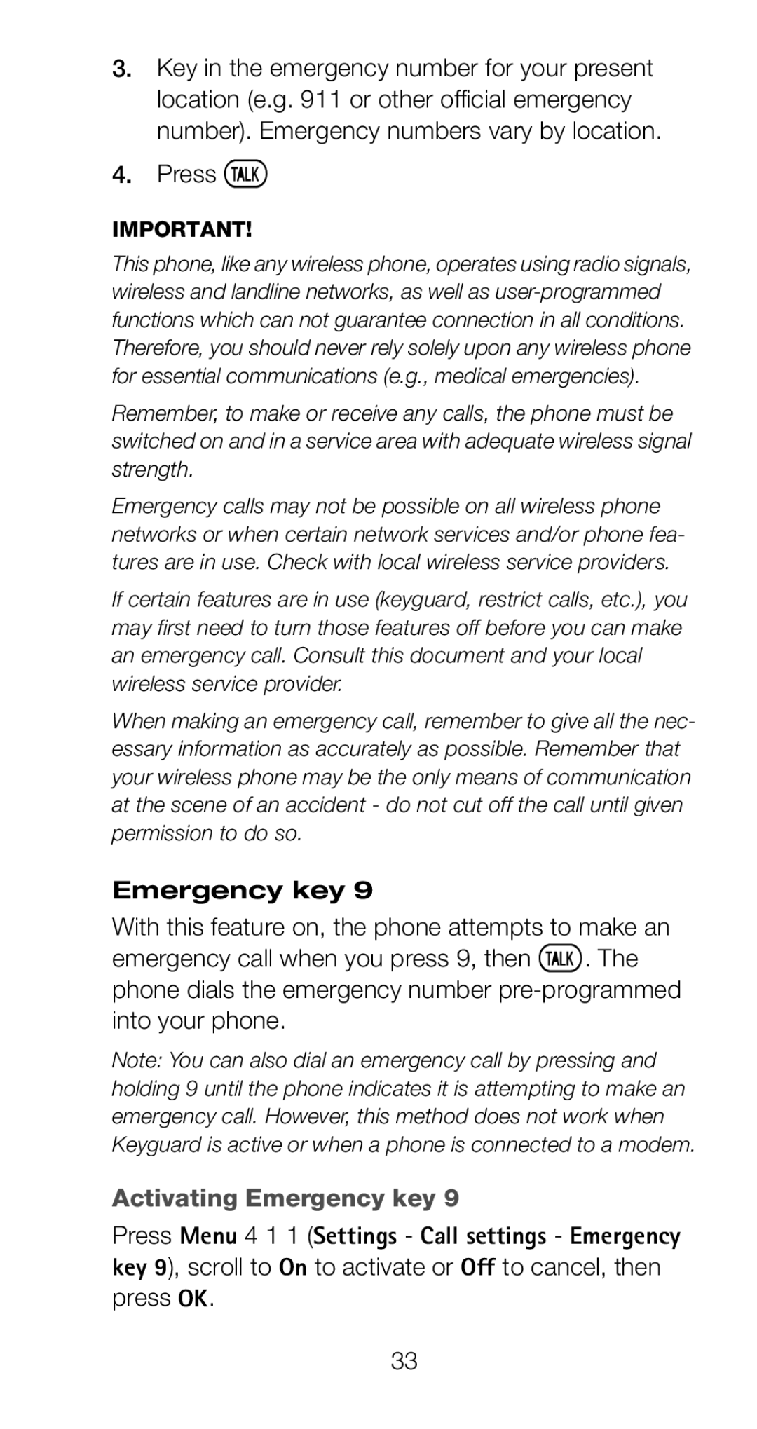 Nokia 6160 manual Activating Emergency key 