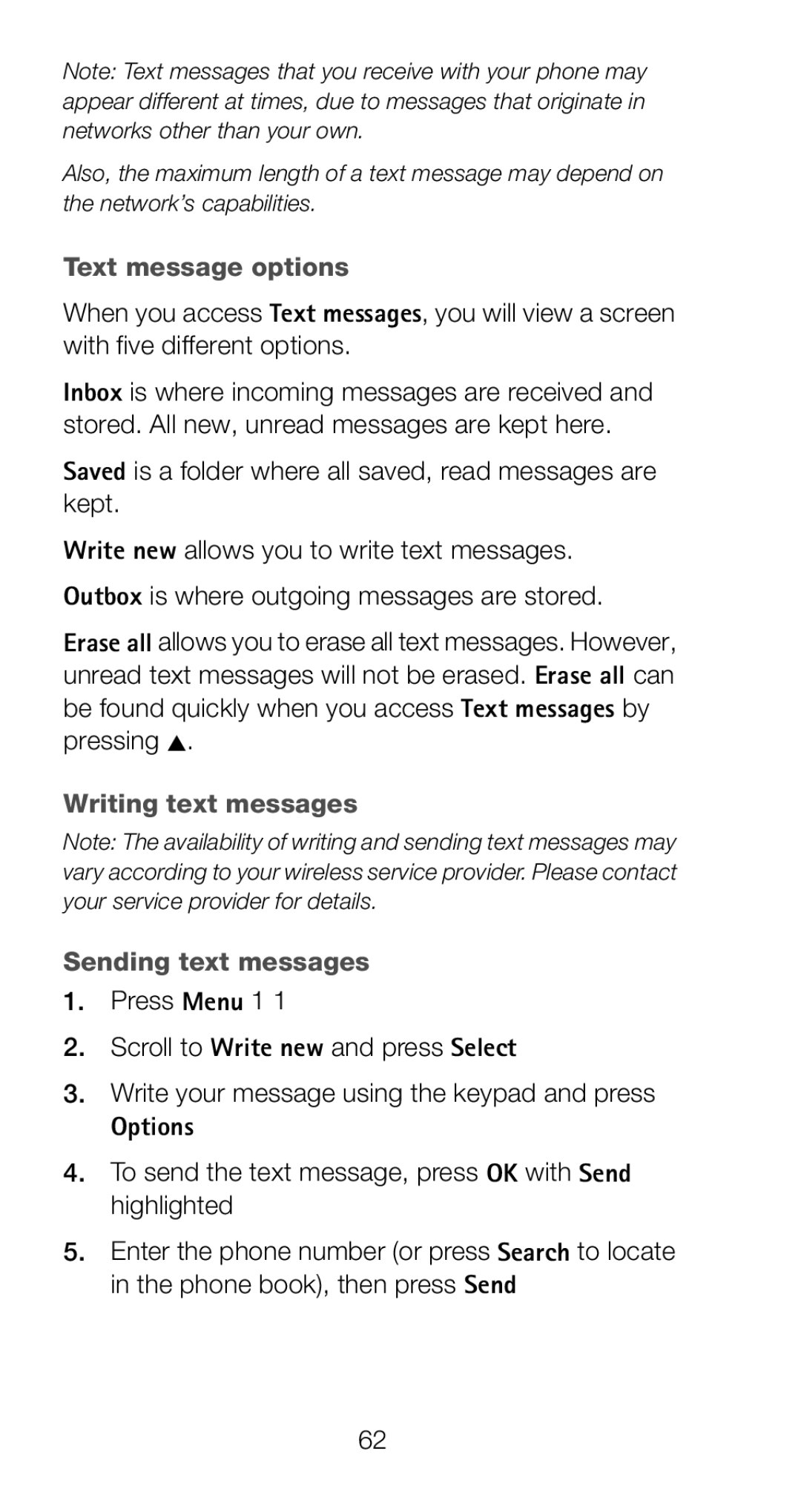 Nokia 6160 manual Text message options, Writing text messages Sending text messages 